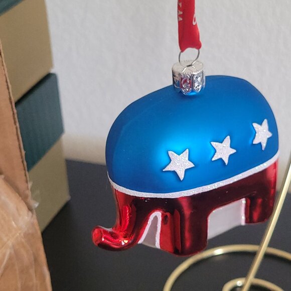 Waterford Republican Elephant Ornament NIB Holiday Heirlooms Blown Glass - Picture 5 of 8